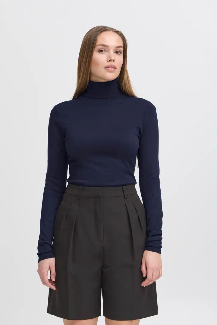 Ichi Ribbed Roll Neck Long Sleeve Top