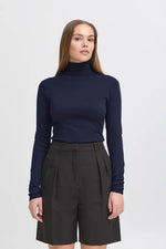 Load image into Gallery viewer, Ichi Ribbed Roll Neck Long Sleeve Top
