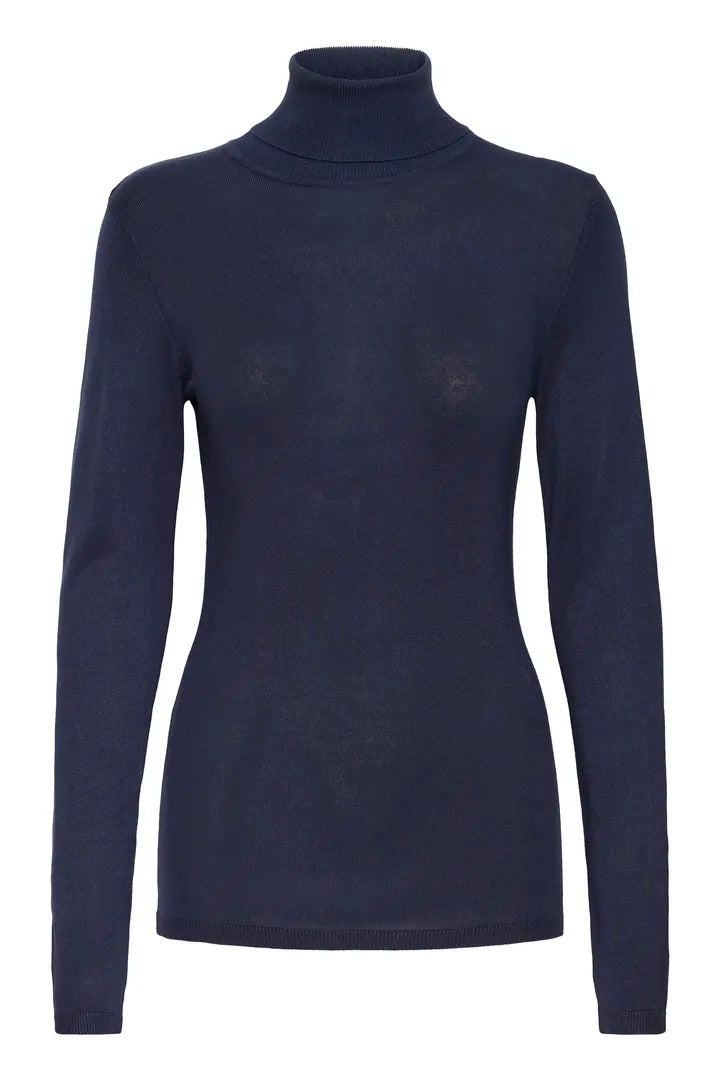 Ichi Ribbed Roll Neck Long Sleeve Top