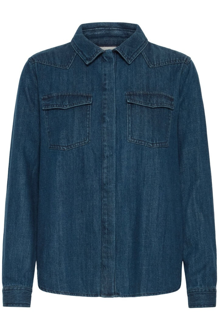 Ichi Cotton Buttoned Denim Shirt