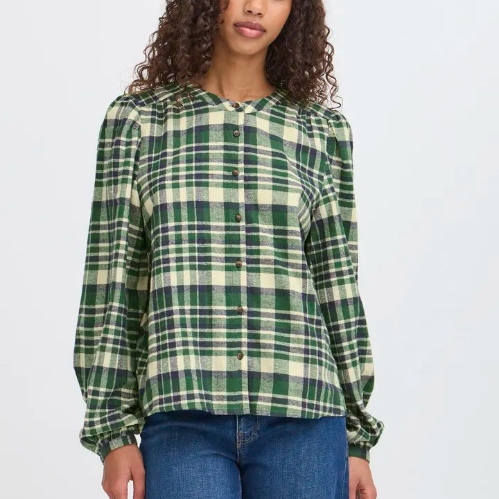 Ichi Checked Print Blouse
