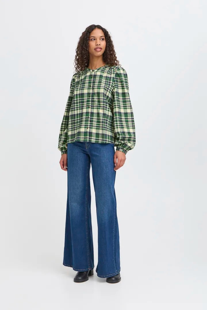 Ichi Checked Print Blouse