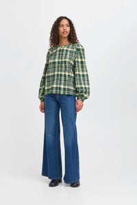 Ichi Checked Print Blouse