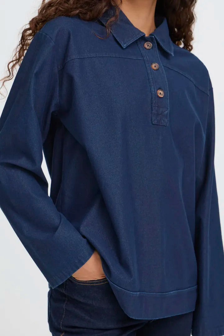 Ichi Half Button Denim Shirt