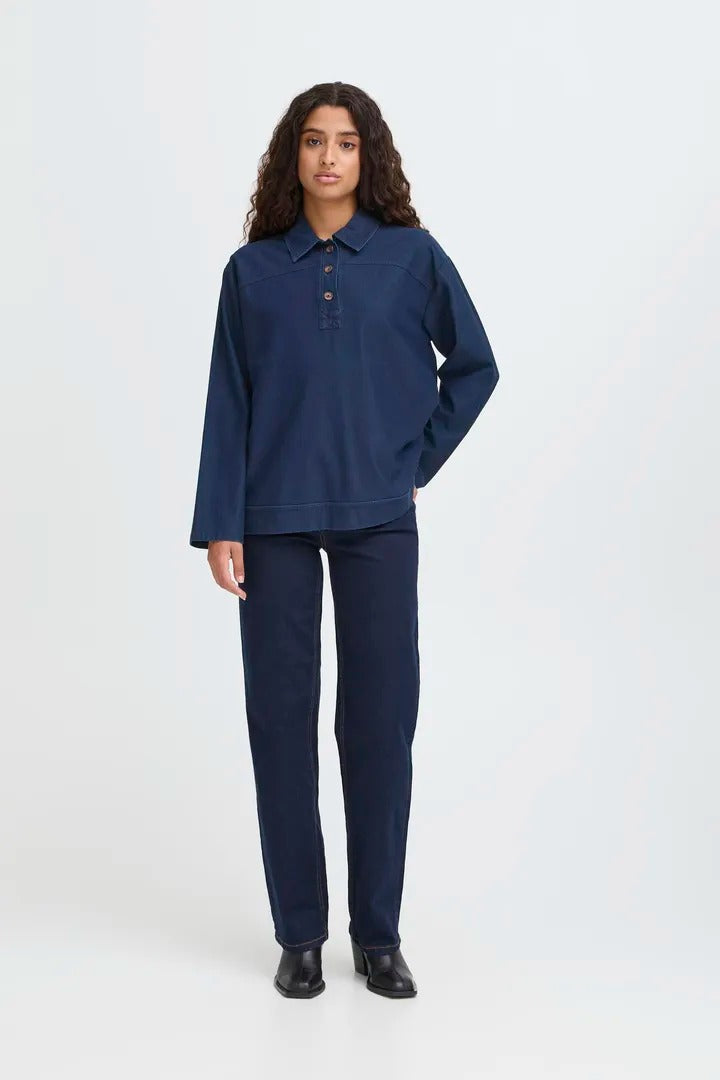 Ichi Half Button Denim Shirt