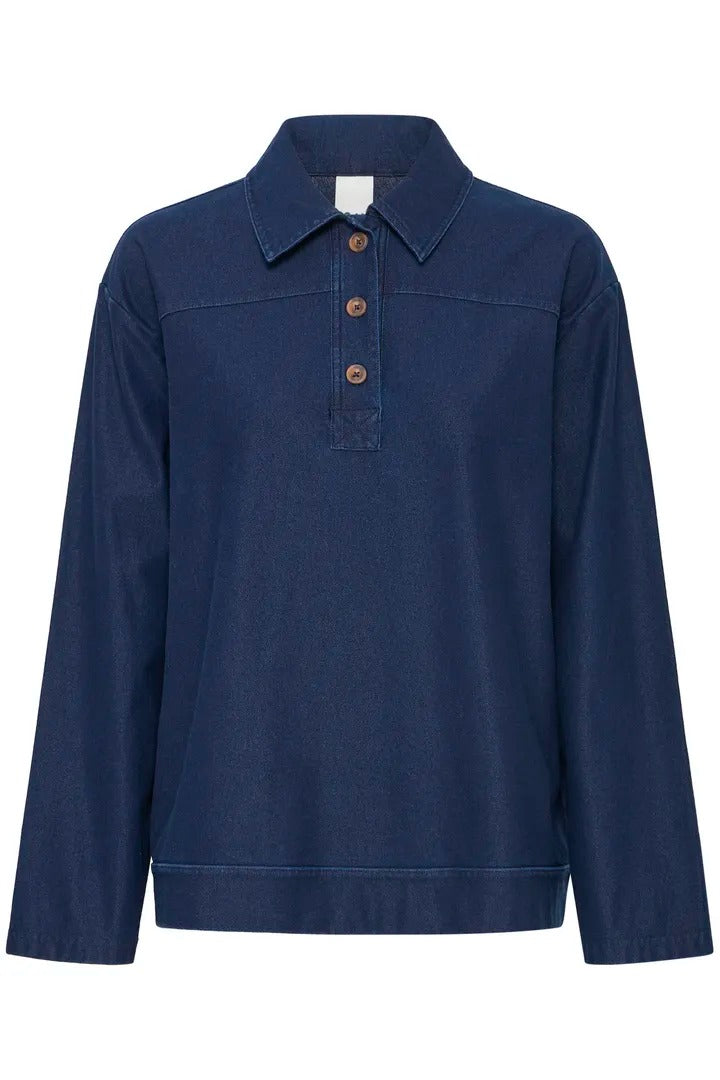Ichi Half Button Denim Shirt