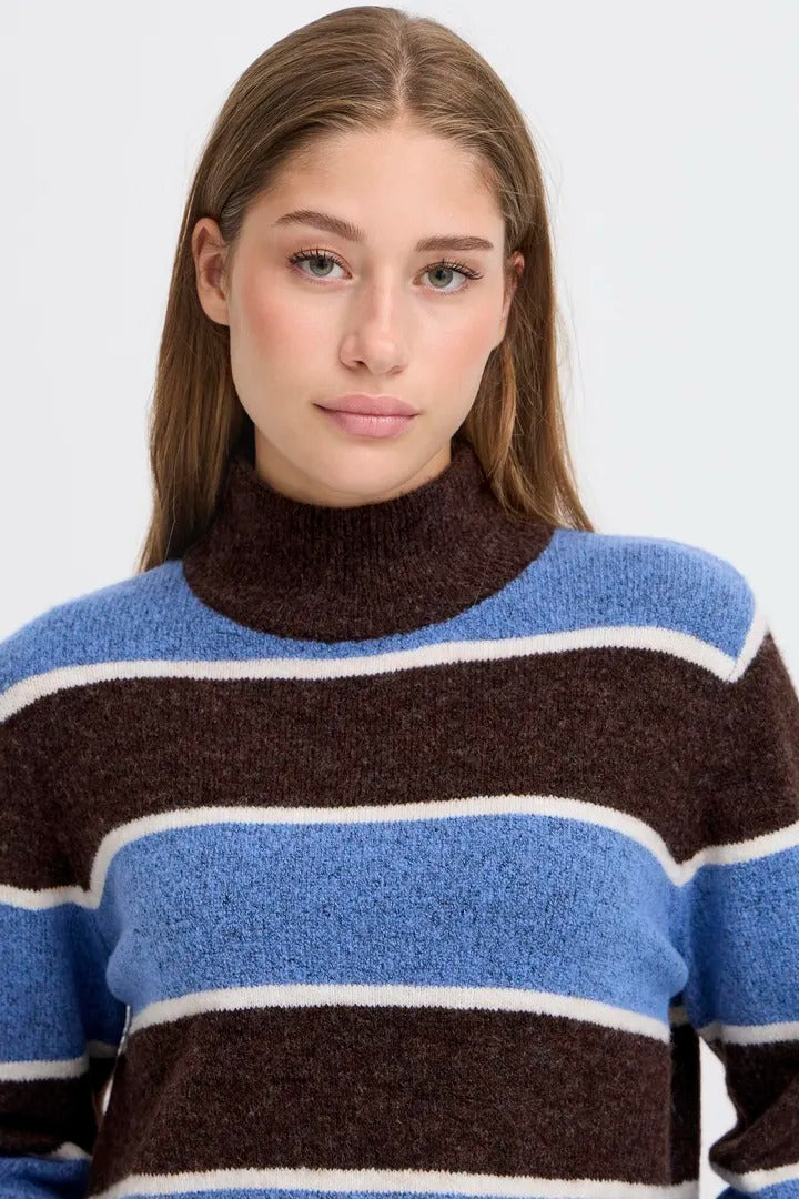 Ichi High Neck Blocked Stripe Jumper