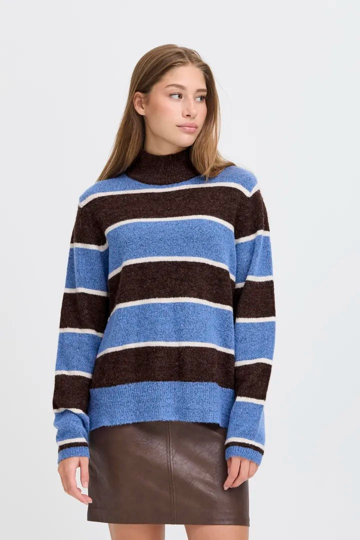 Ichi High Neck Blocked Stripe Jumper