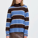 Load image into Gallery viewer, Ichi High Neck Blocked Stripe Jumper
