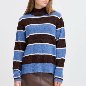 Ichi High Neck Blocked Stripe Jumper