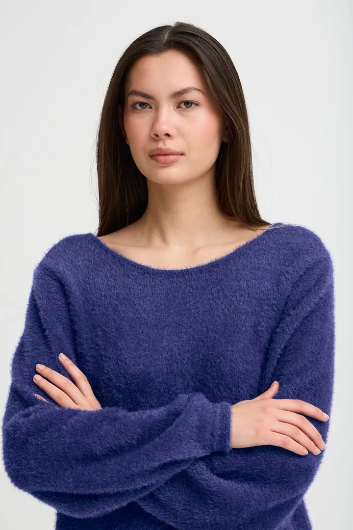 Ichi V-back Button Knit Jumper