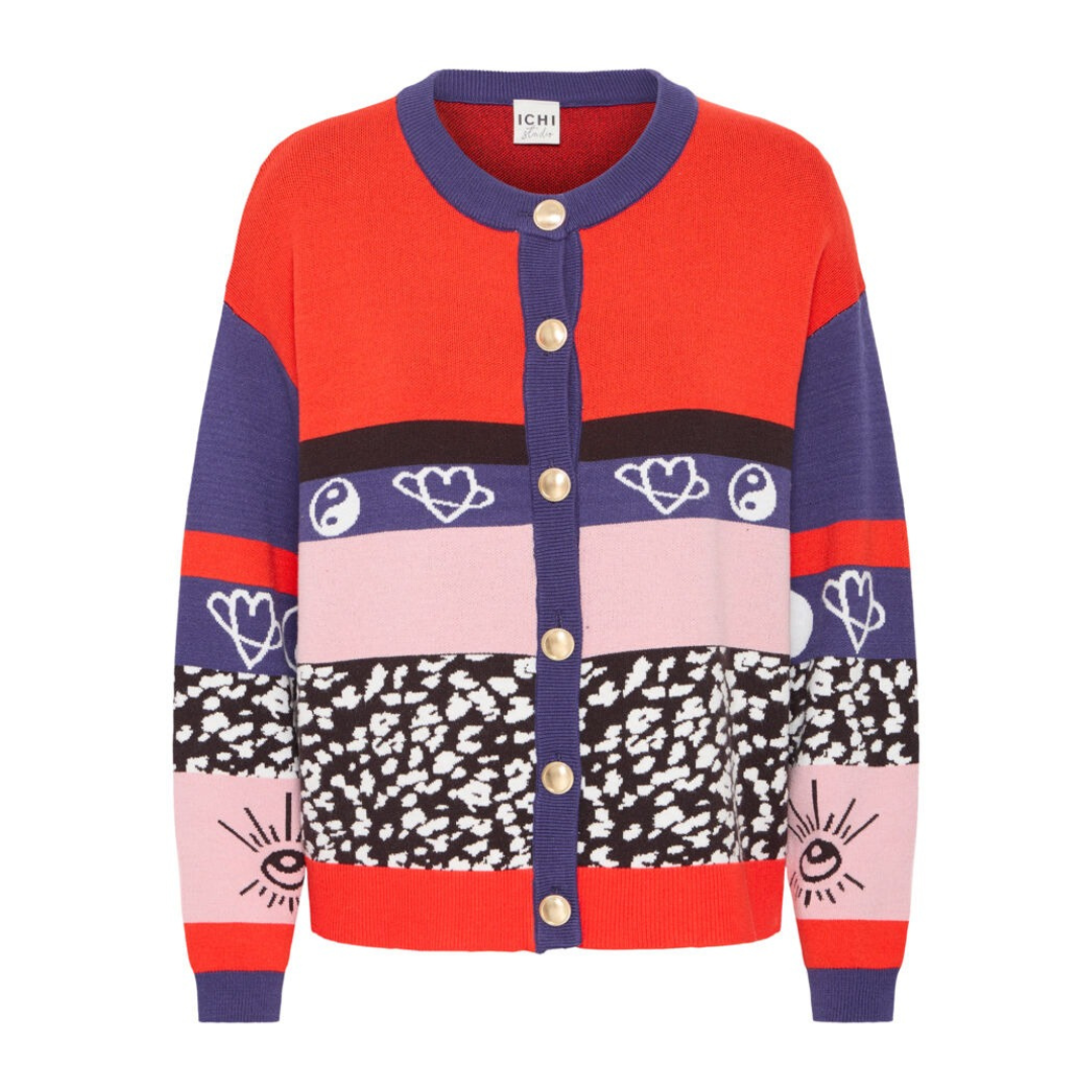 Ichi Colorful Patterned Mix Cardigan