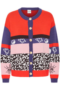 Ichi Colorful Patterned Mix Cardigan