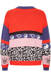 Ichi Colorful Patterned Mix Cardigan
