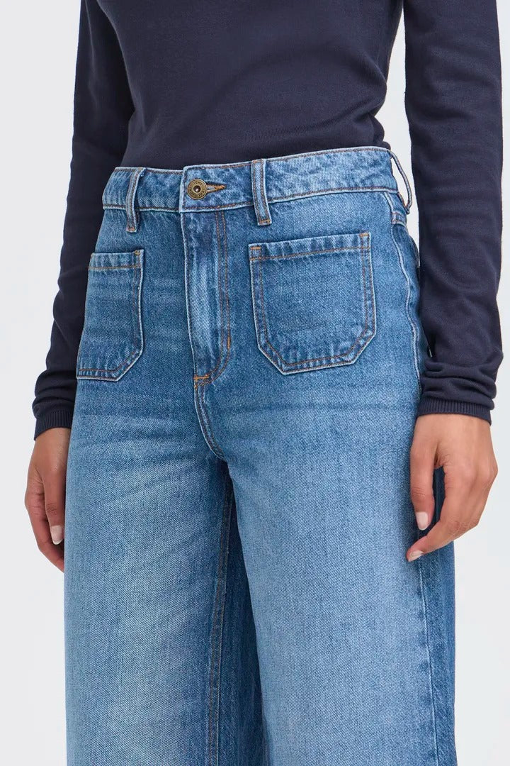 Ichi Cropped Wide Leg Jeans