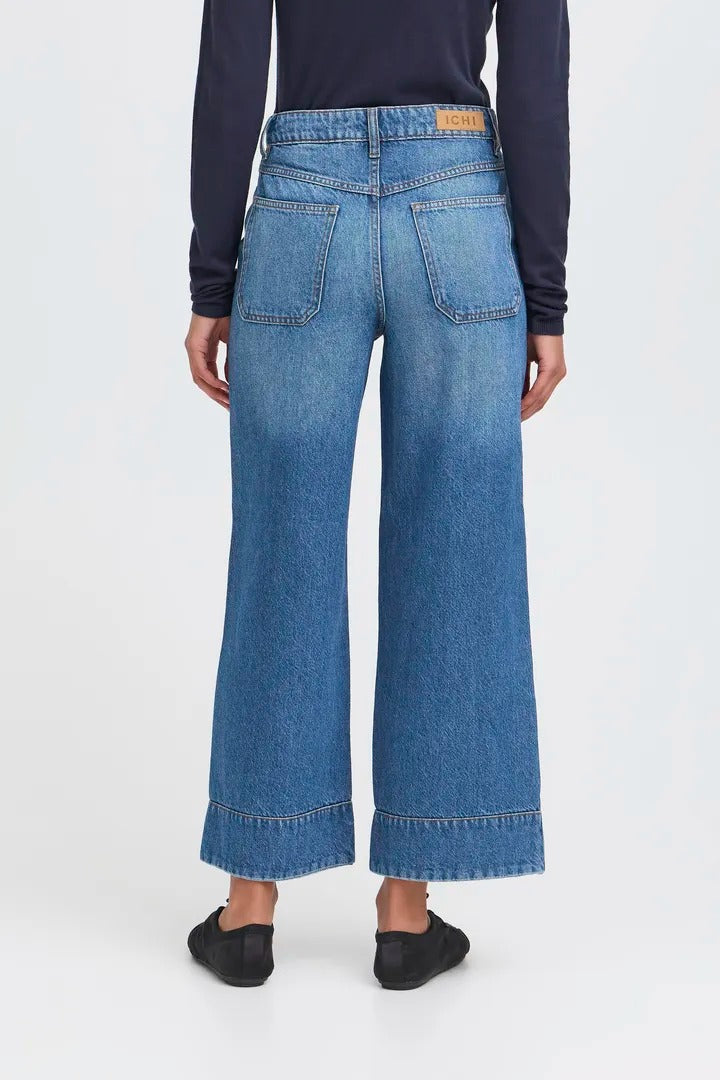 Ichi Cropped Wide Leg Jeans