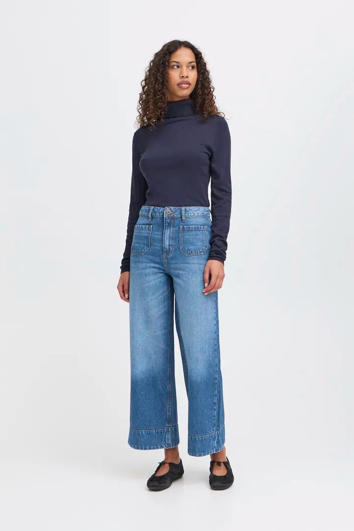 Ichi Cropped Wide Leg Jeans