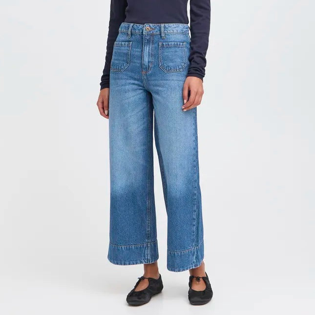 Ichi Cropped Wide Leg Jeans