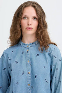 Ichi Flower Embroidered Denim Shirt
