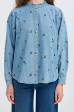 Load image into Gallery viewer, Ichi Flower Embroidered Denim Shirt
