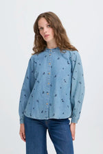 Load image into Gallery viewer, Ichi Flower Embroidered Denim Shirt
