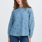 Load image into Gallery viewer, Ichi Flower Embroidered Denim Shirt
