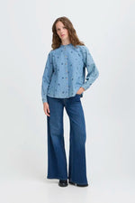 Load image into Gallery viewer, Ichi Flower Embroidered Denim Shirt
