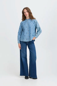 Ichi Flower Embroidered Denim Shirt