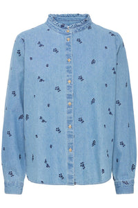 Ichi Flower Embroidered Denim Shirt
