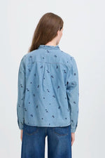 Load image into Gallery viewer, Ichi Flower Embroidered Denim Shirt

