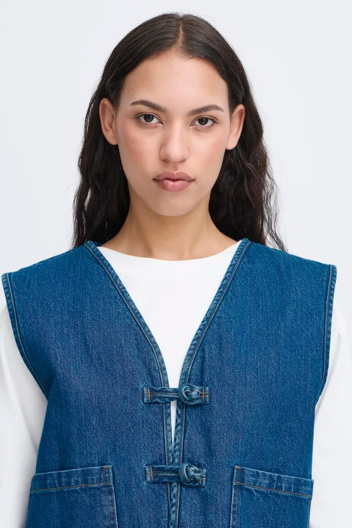 Ichi Denim Tie Front Waistcoat