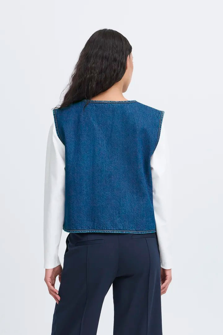 Ichi Denim Tie Front Waistcoat
