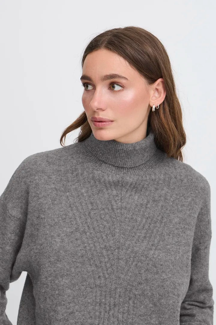 Ichi Ribbed Turtleneck Knit Jumper