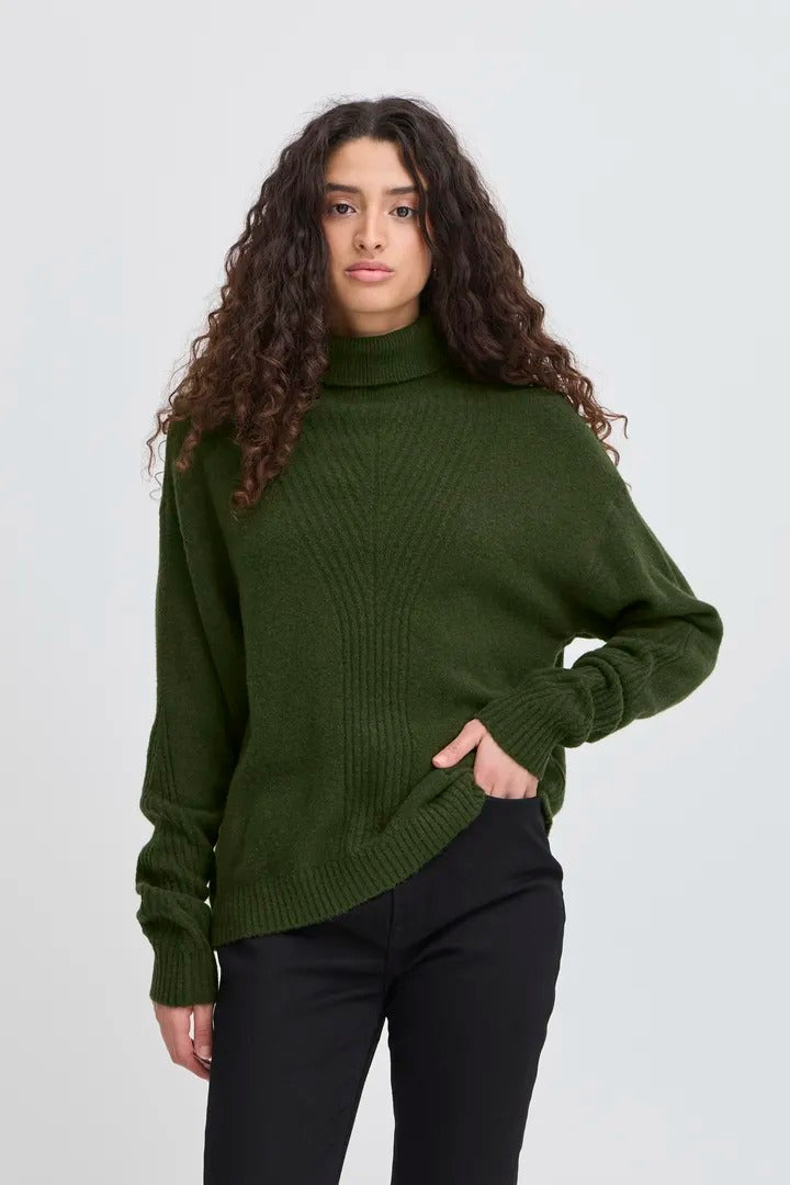 Ichi Ribbed Turtleneck Knit Jumper