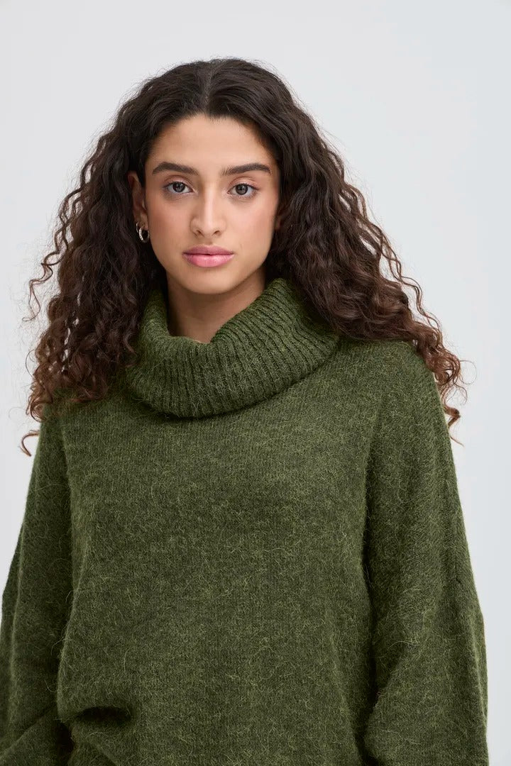 Ichi Rolled Turtleneck Ribbed Jumper