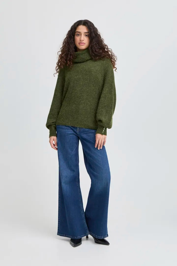 Ichi Rolled Turtleneck Ribbed Jumper