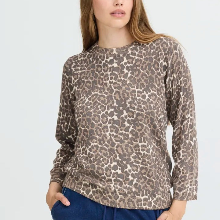 Pulz Leopard Print Long Sleeve Top