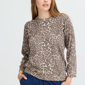 Pulz Leopard Print Long Sleeve Top