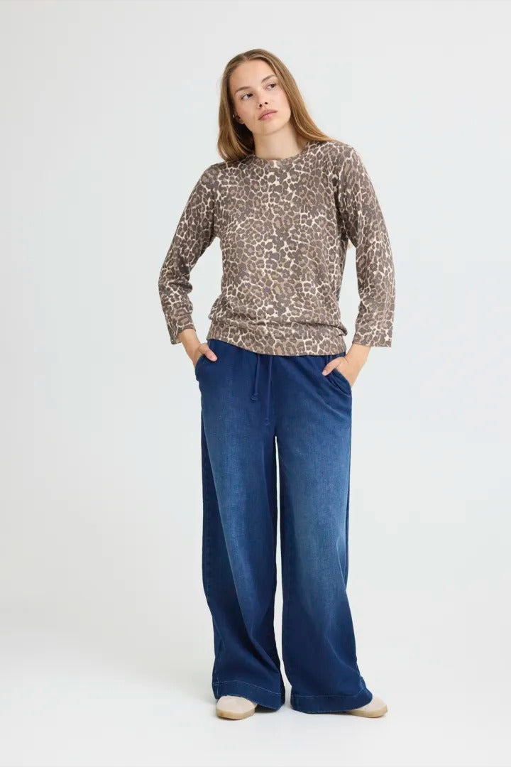 Pulz Leopard Print Long Sleeve Top