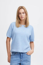 Load image into Gallery viewer, ICHI Short Sleeve Knitted Tee - Della Robbia Blue
