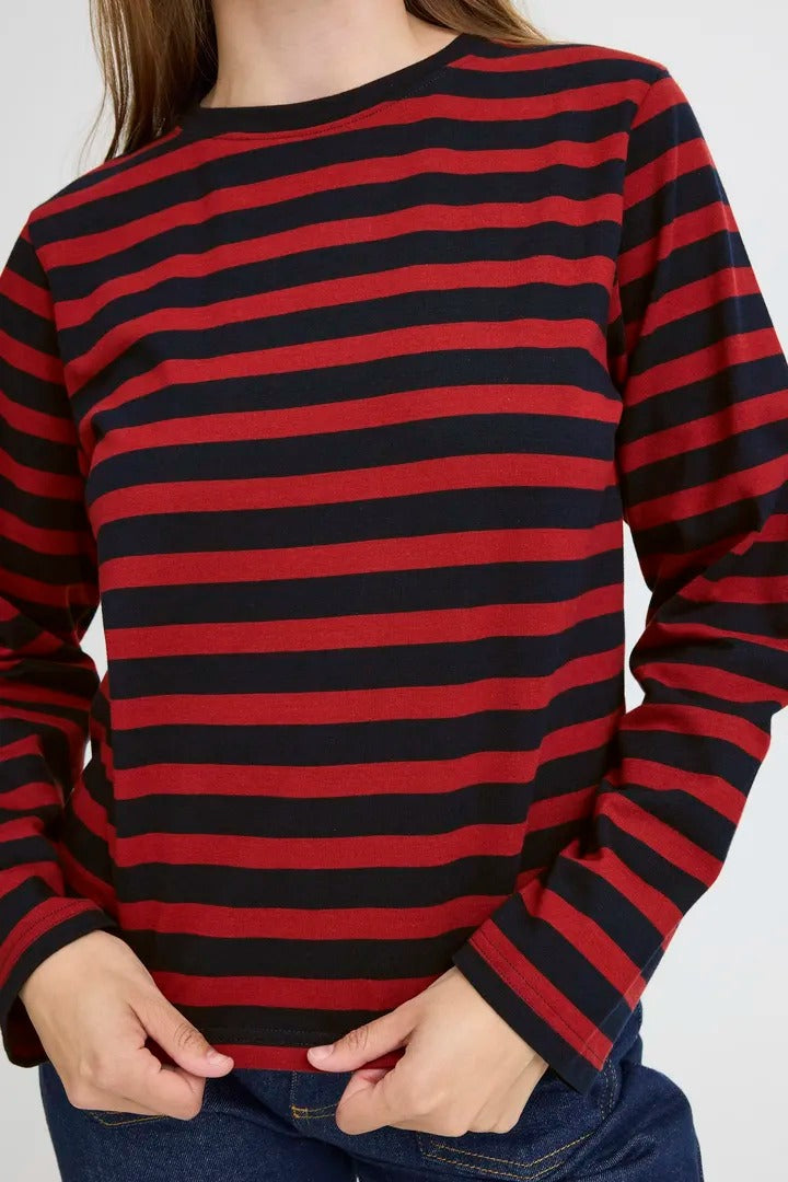 Pulz Boxy Stripe Long Sleeve T-shirt