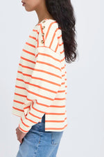 Load image into Gallery viewer, Ichi Stripe Buttoned Shoulder Sweatshirt
