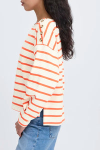 Ichi Stripe Buttoned Shoulder Sweatshirt