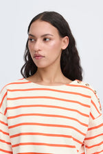 Load image into Gallery viewer, Ichi Stripe Buttoned Shoulder Sweatshirt
