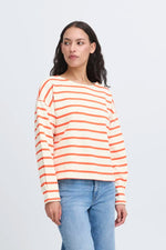 Load image into Gallery viewer, Ichi Stripe Buttoned Shoulder Sweatshirt
