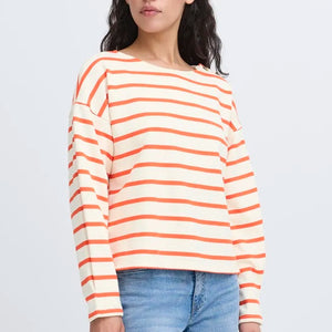 Ichi Stripe Buttoned Shoulder Sweatshirt