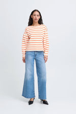 Load image into Gallery viewer, Ichi Stripe Buttoned Shoulder Sweatshirt
