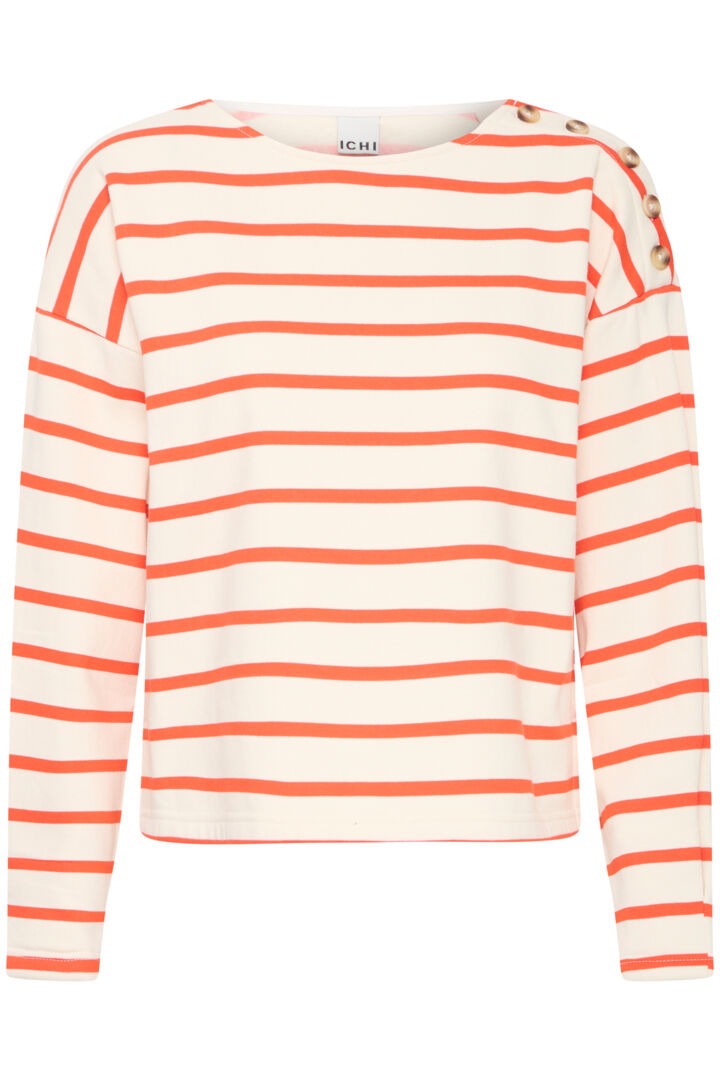 Ichi Stripe Buttoned Shoulder Sweatshirt