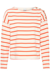 Ichi Stripe Buttoned Shoulder Sweatshirt