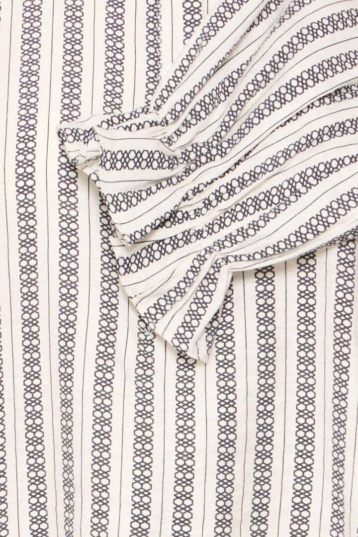 Ichi Striped High Neck Ruffle Blouse